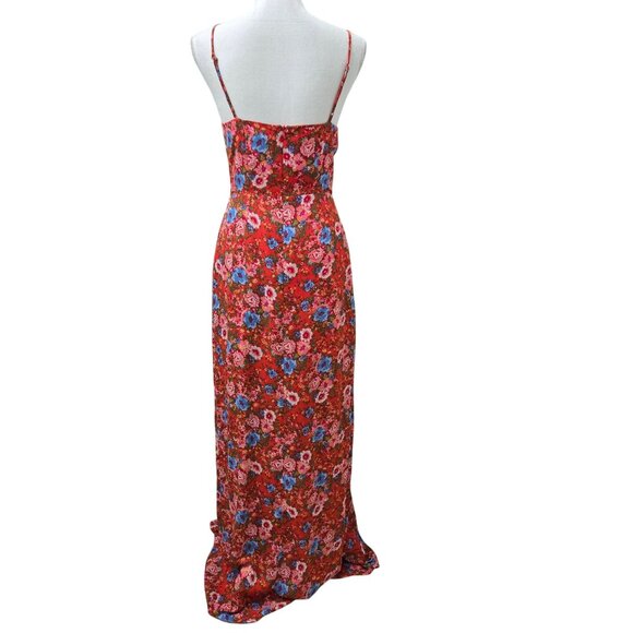 Wayf Maxi Dress Women Small Red Ditzy floral Lace up Slit Back Zip Party Wedding - Picture 2 of 16